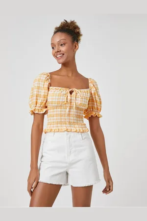 Koton Crop Blouse Balloon Sleeves Gipe Detailed Square Neck