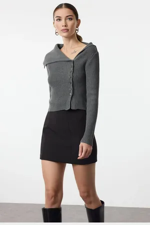 Trendyol Anthracite Premium Yarn Knitwear Cardigan