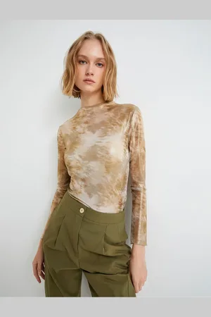 Koton Metallic Shiny Tulle T-Shirt Long Sleeve High Collar