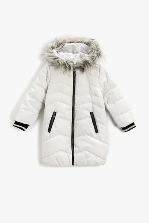 Koton Down Down Coat with Faux Fur Detail, Hooded, Zippered Pocket