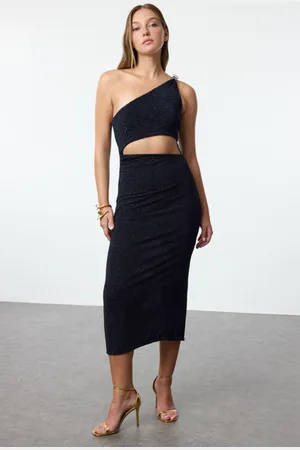 Trendyol X Zeynep Tosun Navy Blind Snake Accessory Detailed Simply Stylish Evening Dress