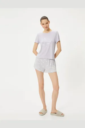 Koton Shorts Pajamas Set Crew Neck Short Sleeve Viscose