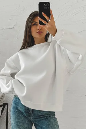 MADMEXT Ecru Crew Neck Basic Sweatshirt