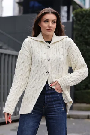 Bigdart 15856 Braided Cardigan - Ecru