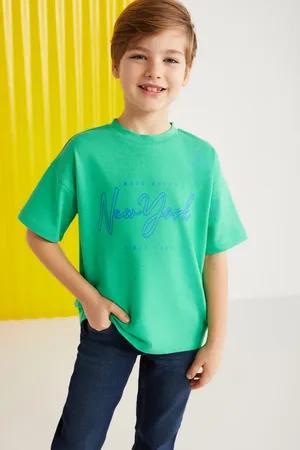 Grimelange Paddy Boys 100% Cotton Printed Short Sleeve Relaxed Fit Green T-shirt