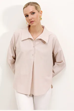 Bigdart 20215 Wide-Fit Striped Oversize Shirt - Beige