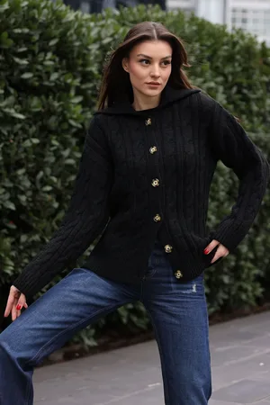 Bigdart 15856 Braided Cardigan - Black