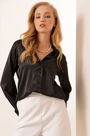 Bigdart 3964 Lightly Flowy Satin Shirt - D.black