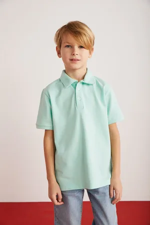 Grimelange ETHEL-GRM24002 100% cotton short sleeve polo neck tshirt Mint - Graymelange Polo Neck T-shirt