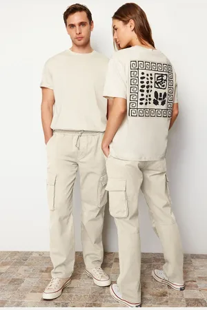 Trendyol Stone Unisex Regular Fit Elastic Waist Tied Cargo Pocket Trousers