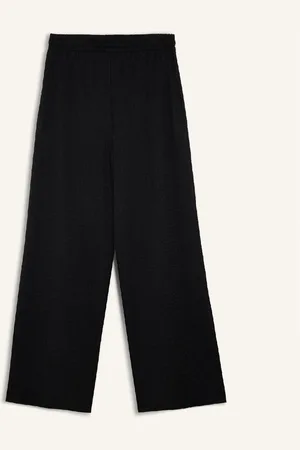 DeFacto Bürümcük Trousers Straight Fit Elastic Waist Basic Plain Wide Leg
