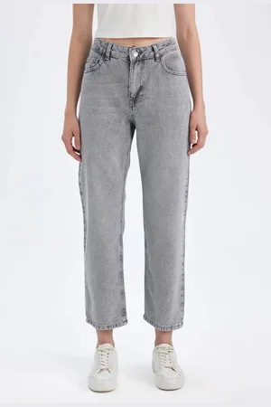 DeFacto Straight Fit High Waist Ankle Length Jean Washed Trousers