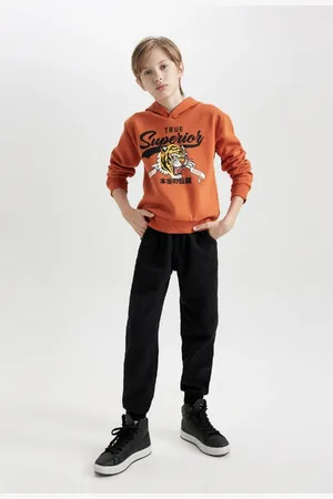 DeFacto Boys 2-Piece Set Tiger Printed Hooded Thick Sweatshirt Elastic Waist Jogger Tracksuit Bottoms