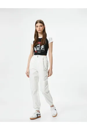 Koton Cargo Jogger Trousers Chain Detail High Waist Cotton