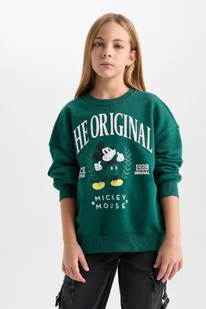 DeFacto Girls Disney Mickey & Minnie Oversize Wide Pattern Crew Neck Soft Furry Sweatshirt
