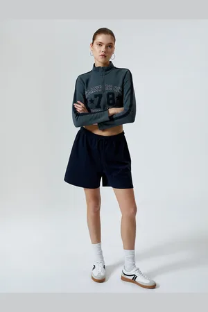 Koton College Crop Sweatshirt Zipper High Neck Printed