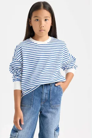 DeFacto Girl Relax Fit Crew Neck Striped Sweatshirt