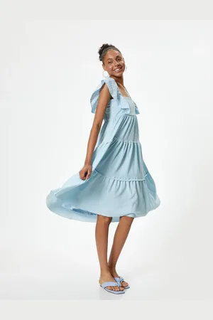 Koton Midi Dress Square Neck Ruffle Detailed Sleeveless Wrap