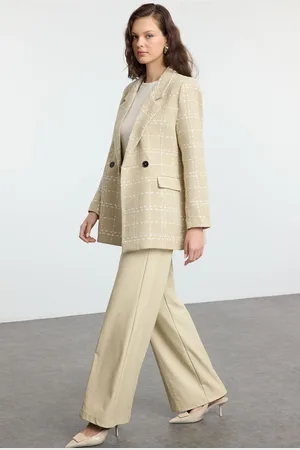 Trendyol Beige Tweed Oversize Blazer Jacket