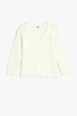 Koton Basic Knitwear Cardigan Openwork V-Neck Button Closure Long Sleeve