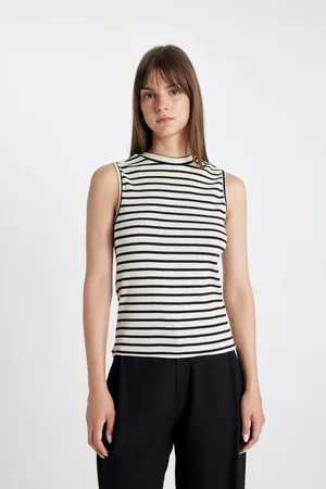 DeFacto Crew Neck Sleeveless Cotton Striped Bodysuit/Undershirt
