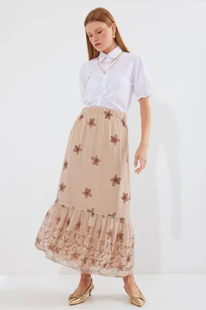 Bigdart 8010 Patterned Chiffon Skirt - Mink