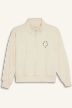 DeFacto Girl Relax Fit Stand Collar Half Zipper Printed Sweatshirt