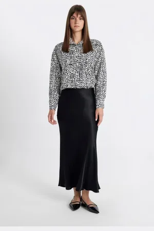 DeFacto A Cut High Waist Plain Long/Maxi Length 100% Viscose Satin Skirt