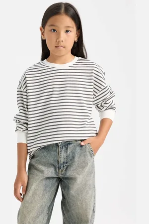 DeFacto Girl Relax Fit Crew Neck Striped Sweatshirt