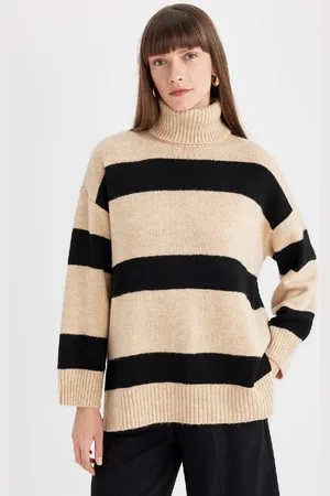 DeFacto Relax Fit Turtleneck Striped Sweater Tunic