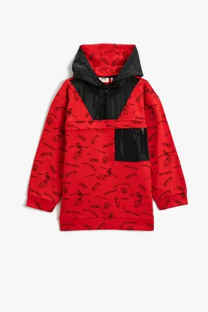 Koton Hooded Sweatshirt Half Zipper Pocket Detailed Color Contrast
