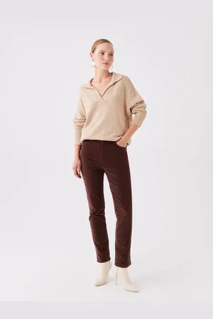 LC Waikiki Normální pas Slim Fit Rovné sametové dámské kalhoty