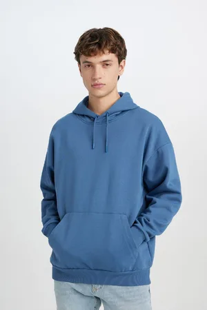 DeFacto Oversize Wide Pattern Hooded Kangaroo Pocket Basic Plain Sweatshirt