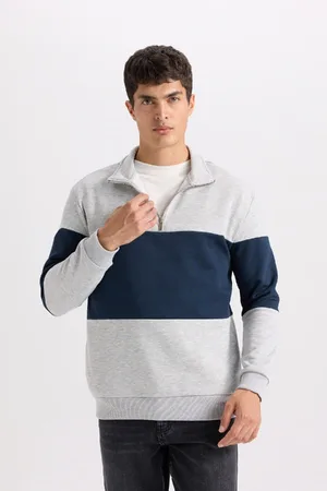 DeFacto Comfort Regular Fit Casual Fit Stand Collar Zippered Striped Thick Sweatshirt