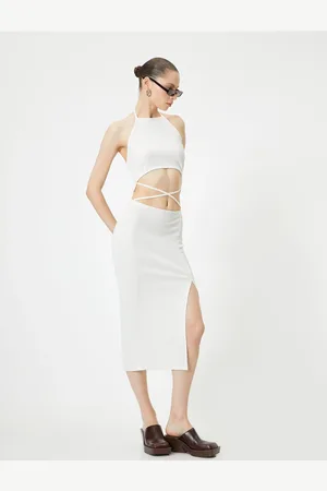 Koton Halter Neck Dress Midi Window Detailed Front Slit Slim Fit