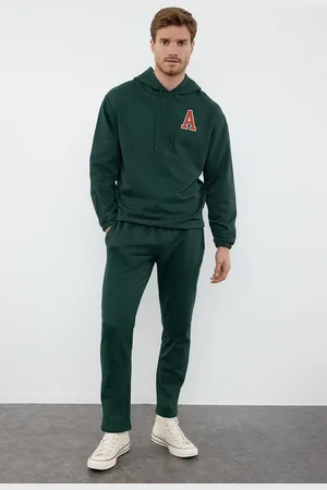Trendyol Emerald Green Oversize/Wide Cut Hooded Letter Embroidered Tracksuit