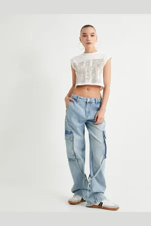 Koton Crop Sleeveless T-Shirt Printed Crew Neck Cotton