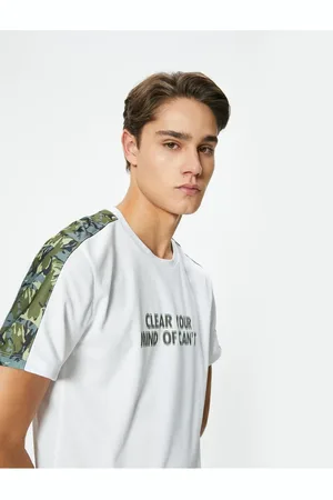 Koton Sports T-Shirt Motto Printed Crew Neck Camouflage Detailed