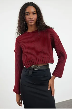 Trendyol Claret Red Super Crop Knitwear Sweater