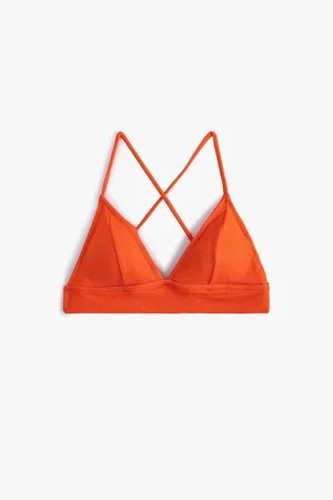 Koton Triangle Bikini Top Textured Cross Strap Covered