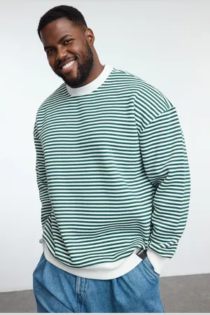 Trendyol Plus Size Green Oversize/Wide Cut Striped Inside Polar Fleece Sweatshirt