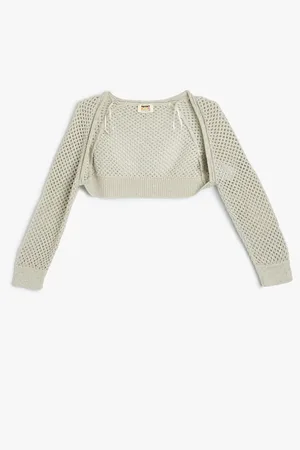 Koton Crop Knitwear Cardigan Openwork Long Sleeve