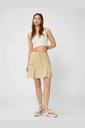 Koton Cargo Skirt Linen Blend Mini Pocket Detailed Pleated