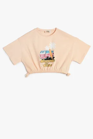 Koton Crop T-Shirt Tropical Printed Elastic Waist Short Sleeve Cotton