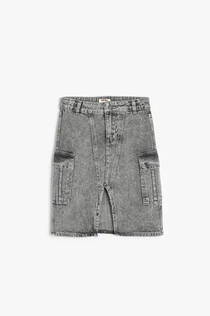Koton Denim Skirt Slit Detailed Flap Pocket Cotton