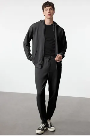 Trendyol Black Oversize/Wide Cut Hooded Basic Tracksuit Set