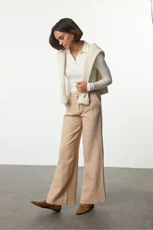 Trendyol Beige Wide Leg/Wide Leg Woven Trousers