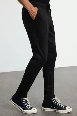 Trendyol Black Slim Fit Elastic Waist Tied Suede Trousers