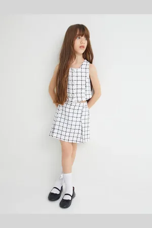 Koton Tweed Short Skirt Plaid Elastic Waist