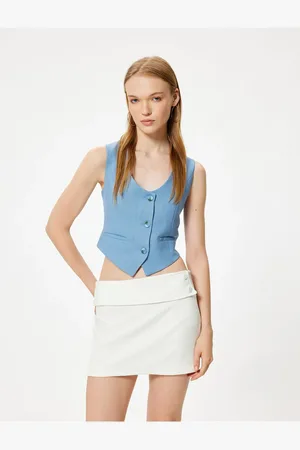 Koton Linen Blend Vest Sleeveless Flotilla Pocket Buttoned V-Neck Slim Fit